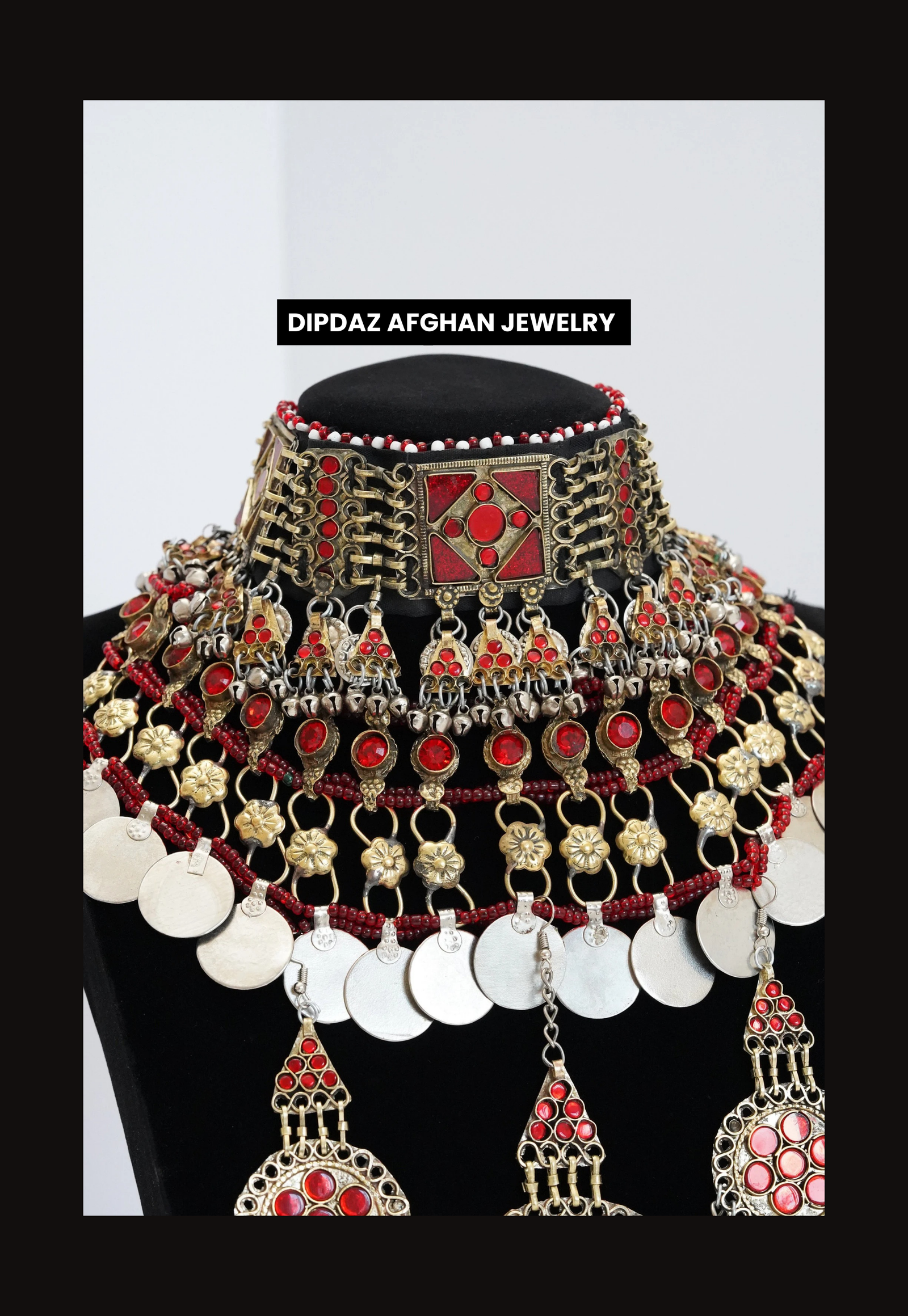 Handmade Afghan Jewelry | Traditional Ethnic Jewelry with Intricate Embroidery and Gemstones | Afghan Tribal Necklace, Earrings, and Bracelets | Unique Cultural Accessories