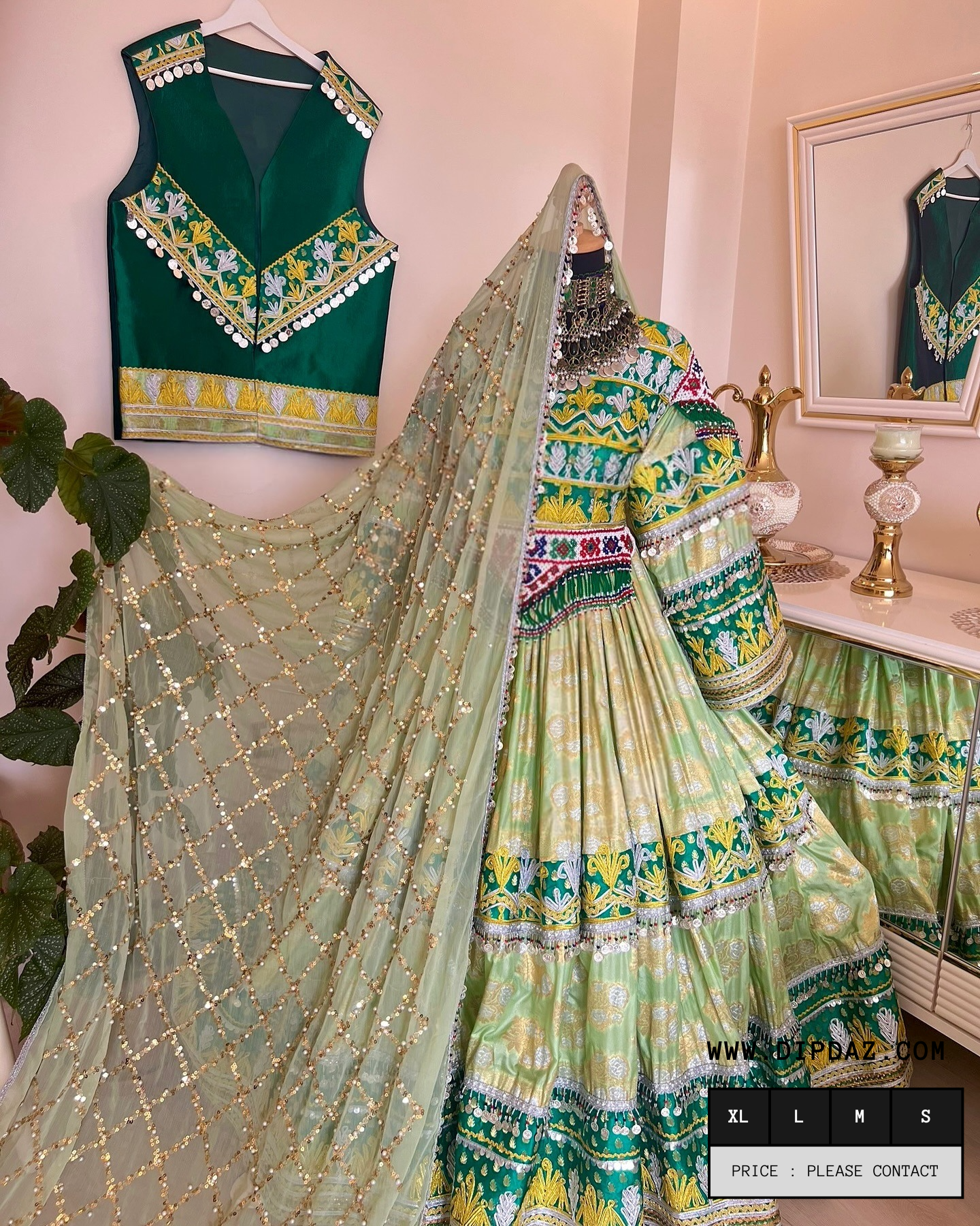 Handmade Afghan Bridal Kochi Dress | Custom-Made Traditional Afghan Wedding Gown | Embroidered Bridal Attire | Cultural Afghan Bridal Wear | Elegant Kochi Wedding Dress