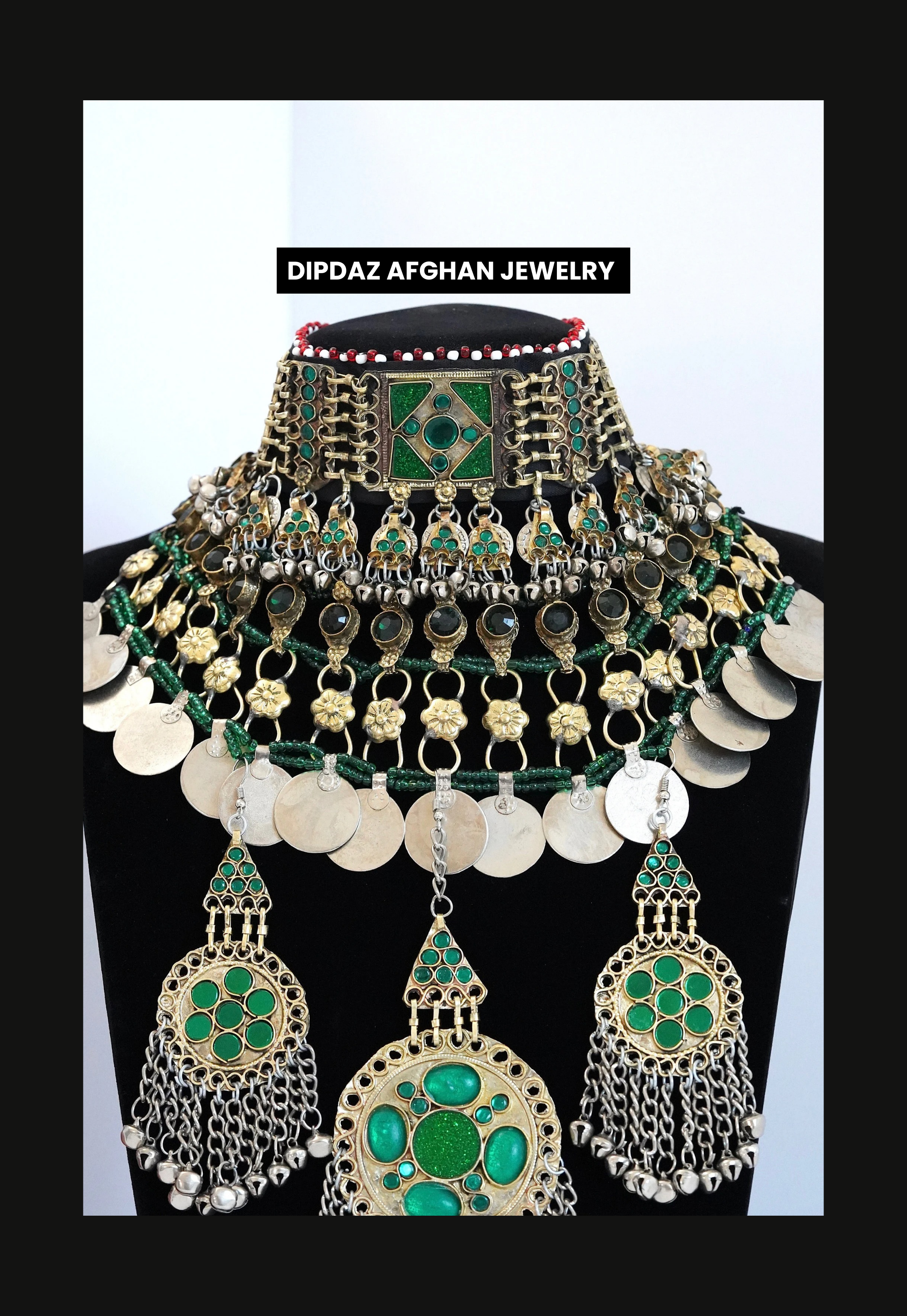 Handmade Afghan Jewelry | Traditional Ethnic Jewelry with Intricate Embroidery and Gemstones | Afghan Tribal Necklace, Earrings, and Bracelets | Unique Cultural Accessories