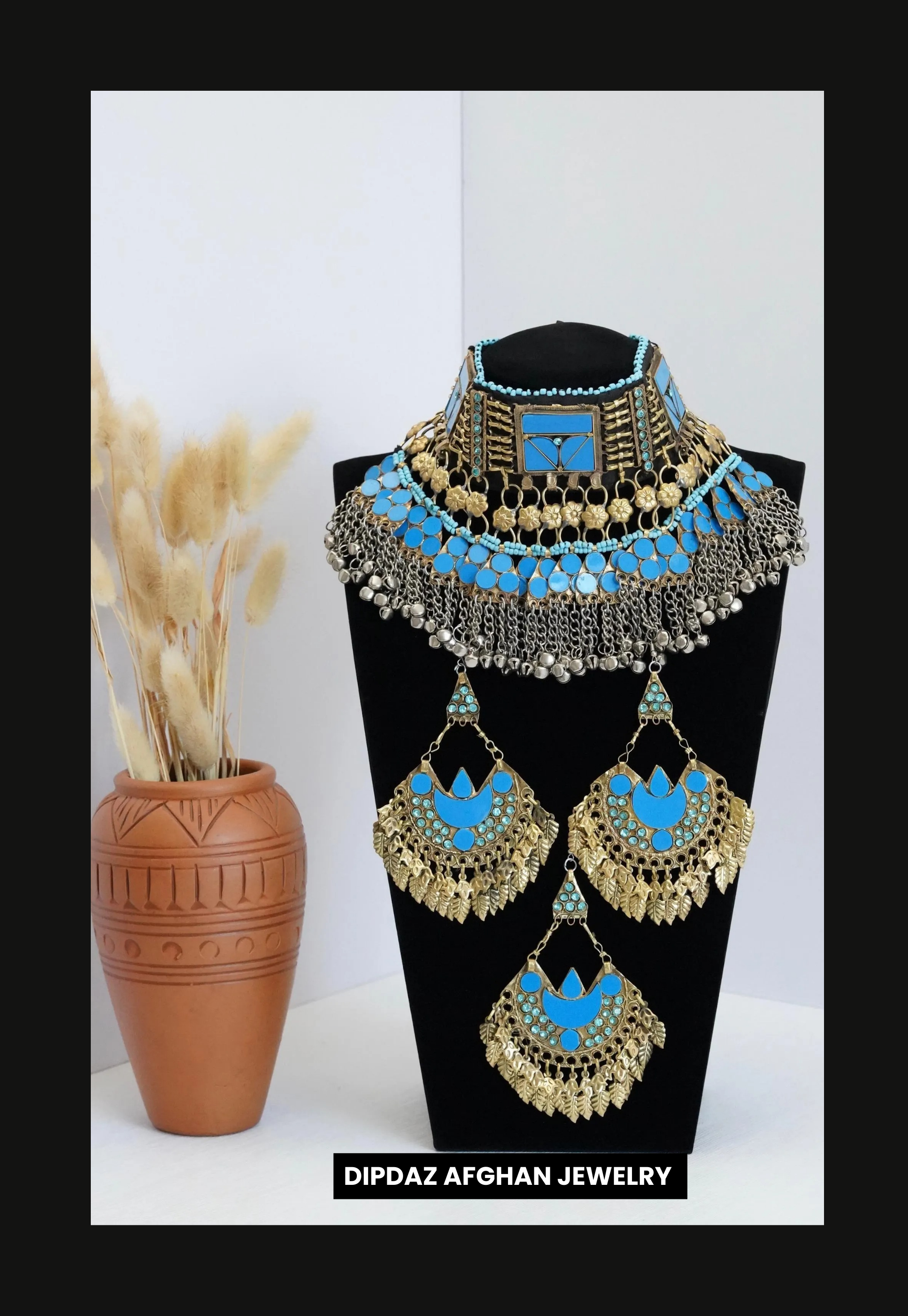 Handmade Afghan Jewelry | Traditional Ethnic Jewelry with Intricate Embroidery and Gemstones | Afghan Tribal Necklace, Earrings, and Bracelets | Unique Cultural Accessories