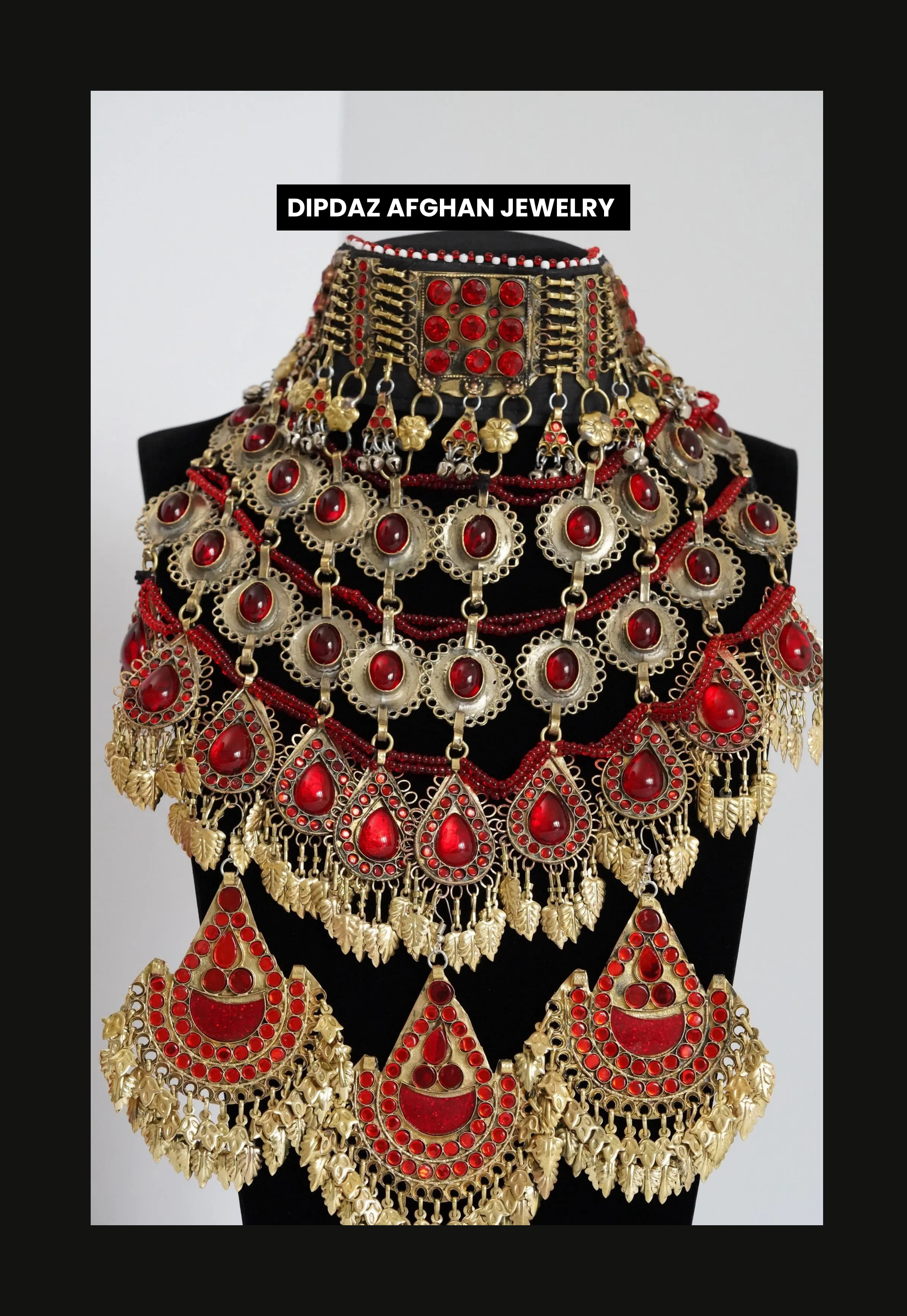 Handmade Afghan Jewelry | Traditional Ethnic Jewelry with Intricate Embroidery and Gemstones | Afghan Tribal Necklace, Earrings, and Bracelets | Unique Cultural Accessories