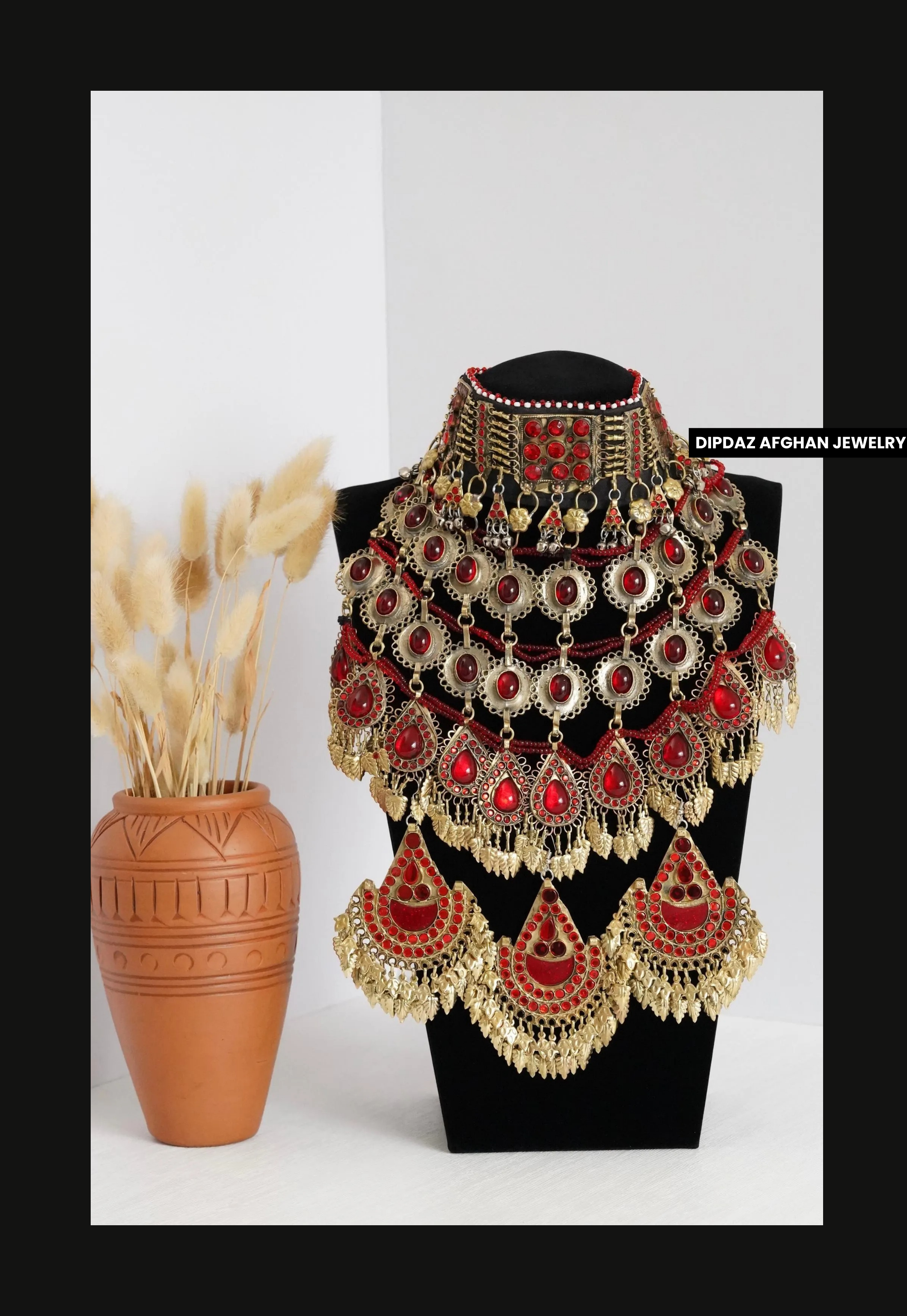 Handmade Afghan Jewelry | Traditional Ethnic Jewelry with Intricate Embroidery and Gemstones | Afghan Tribal Necklace, Earrings, and Bracelets | Unique Cultural Accessories