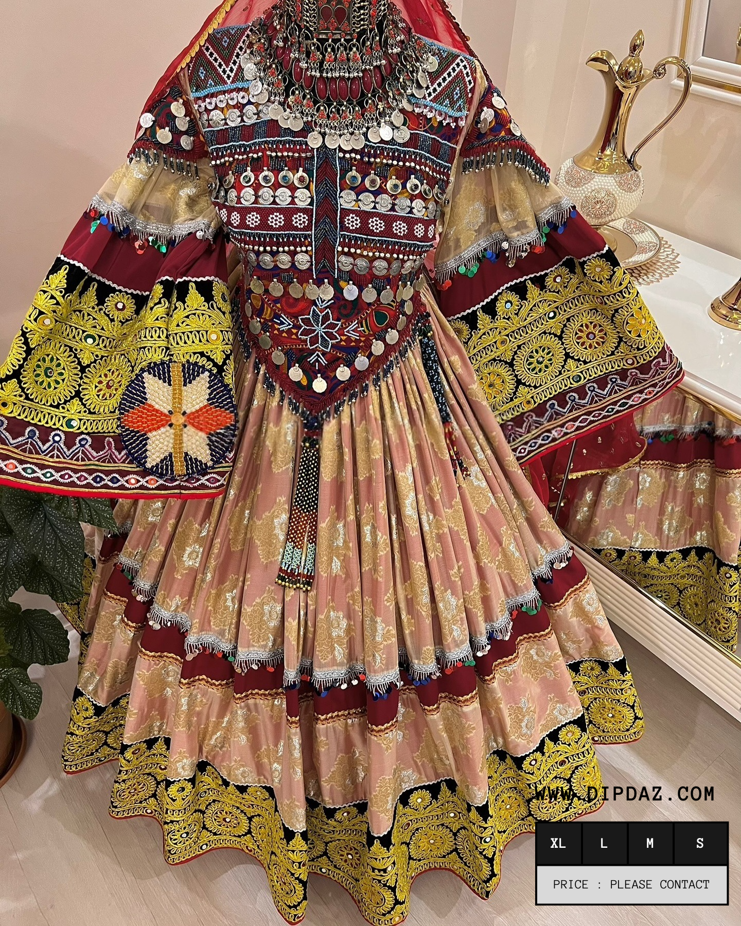 Handmade Afghan Bridal Kochi Dress | Custom-Made Traditional Afghan Wedding Gown | Embroidered Bridal Attire | Cultural Afghan Bridal Wear | Elegant Kochi Wedding Dress