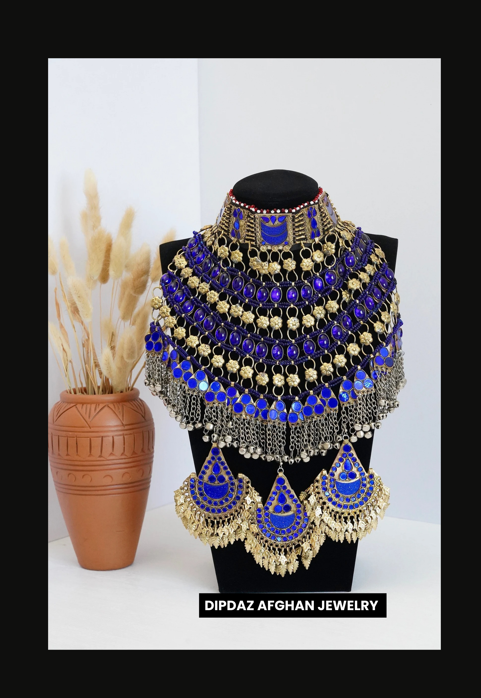 Handmade Afghan Jewelry | Traditional Ethnic Jewelry with Intricate Embroidery and Gemstones | Afghan Tribal Necklace, Earrings, and Bracelets | Unique Cultural Accessories