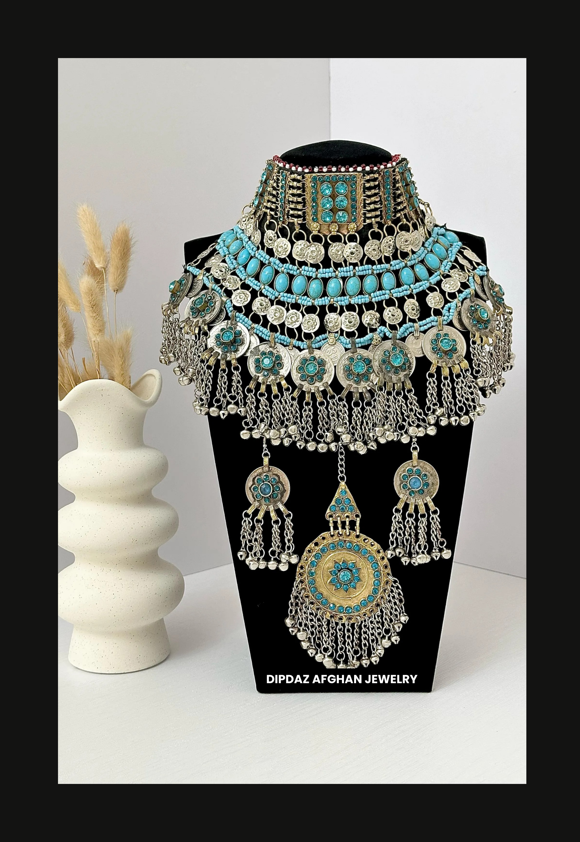 Handmade Afghan Jewelry | Traditional Ethnic Jewelry with Intricate Embroidery and Gemstones | Afghan Tribal Necklace, Earrings, and Bracelets | Unique Cultural Accessories