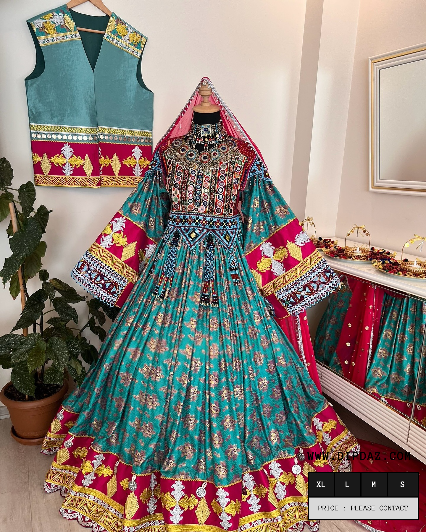 Handmade Afghan Bridal Kochi Dress | Custom-Made Traditional Afghan Wedding Gown | Embroidered Bridal Attire | Cultural Afghan Bridal Wear | Elegant Kochi Wedding Dress