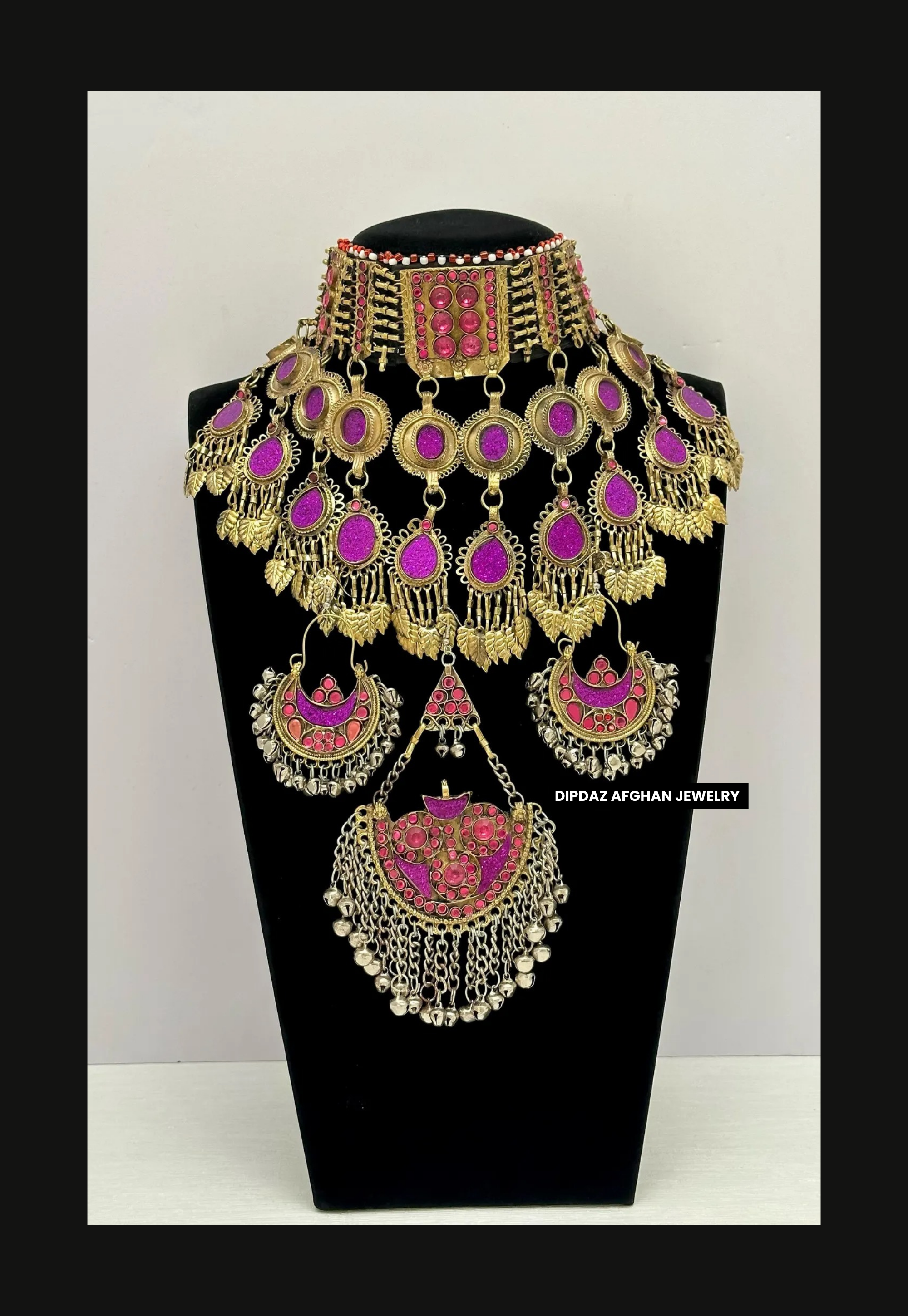 Handmade Afghan Jewelry | Traditional Ethnic Jewelry with Intricate Embroidery and Gemstones | Afghan Tribal Necklace, Earrings, and Bracelets | Unique Cultural Accessories