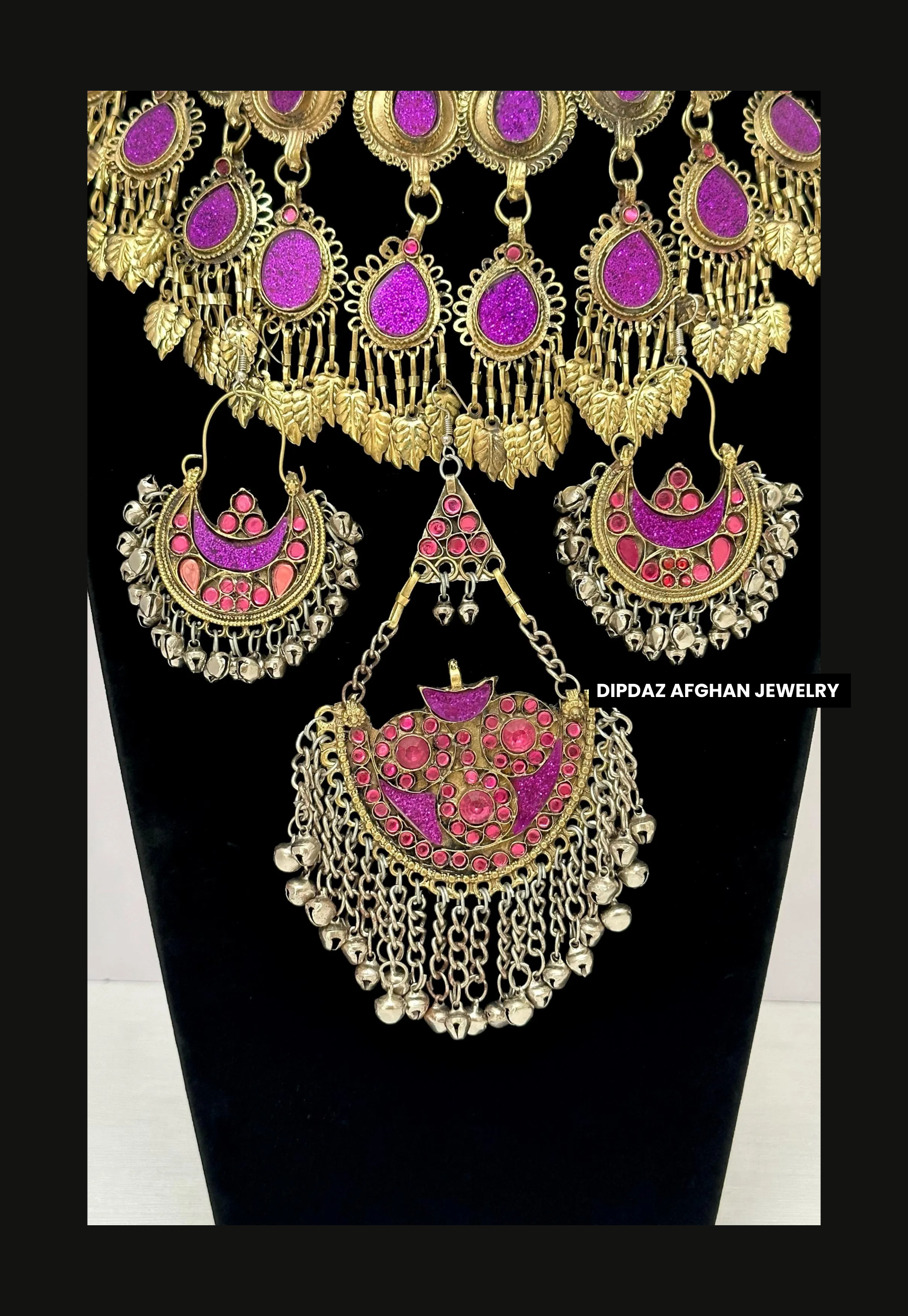 Handmade Afghan Jewelry | Traditional Ethnic Jewelry with Intricate Embroidery and Gemstones | Afghan Tribal Necklace, Earrings, and Bracelets | Unique Cultural Accessories