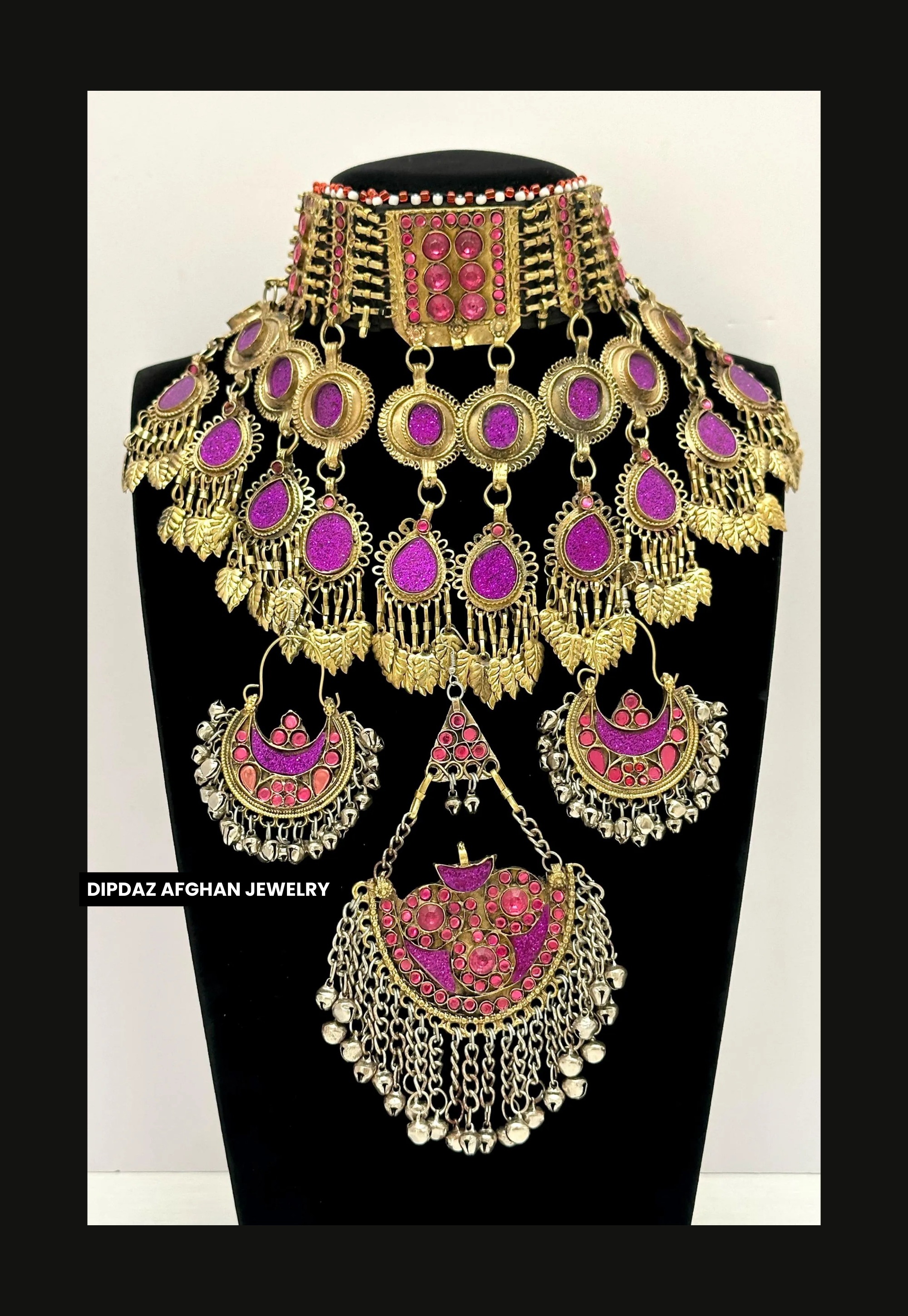 Handmade Afghan Jewelry | Traditional Ethnic Jewelry with Intricate Embroidery and Gemstones | Afghan Tribal Necklace, Earrings, and Bracelets | Unique Cultural Accessories