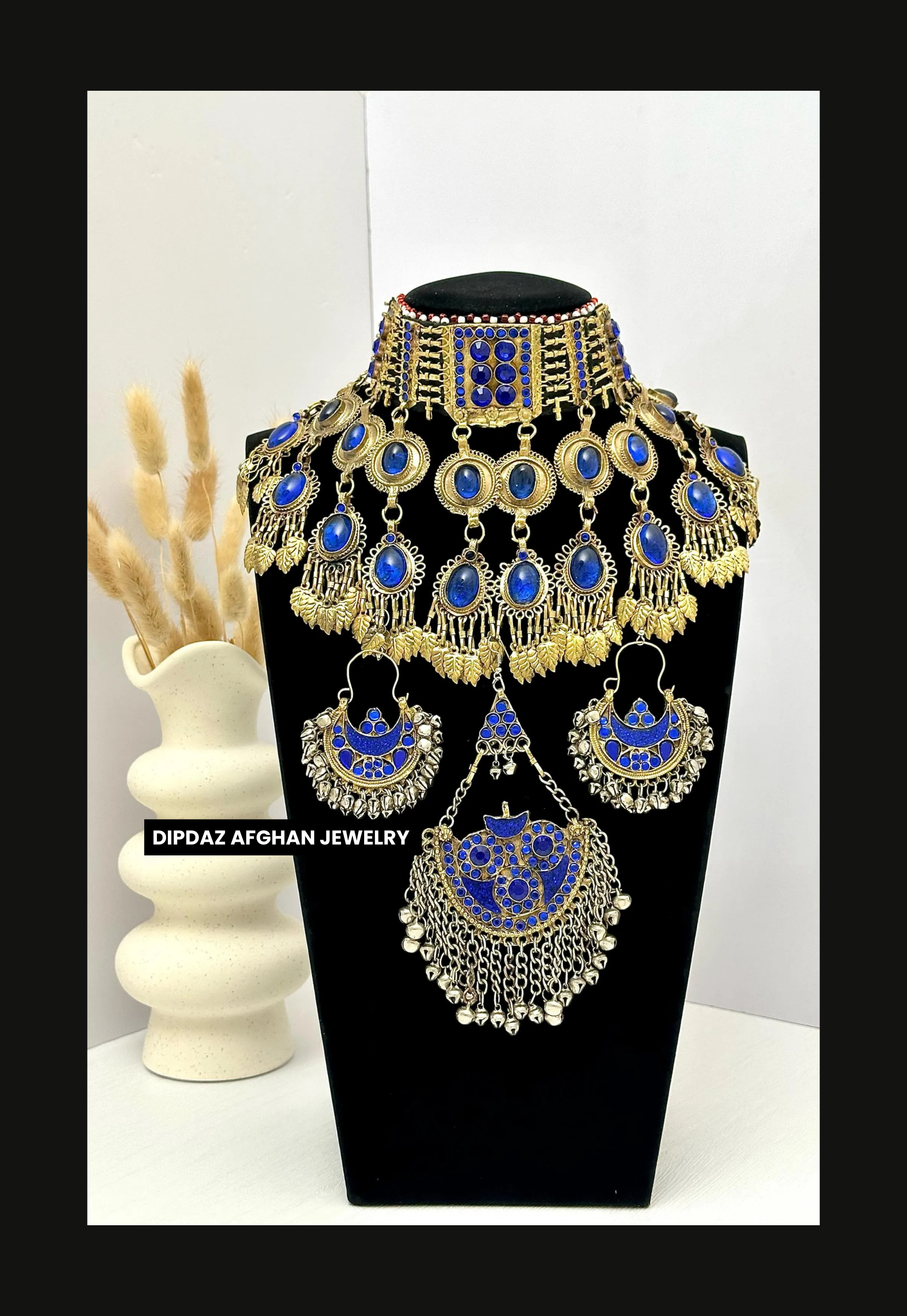 Handmade Afghan Jewelry | Traditional Ethnic Jewelry with Intricate Embroidery and Gemstones | Afghan Tribal Necklace, Earrings, and Bracelets | Unique Cultural Accessories