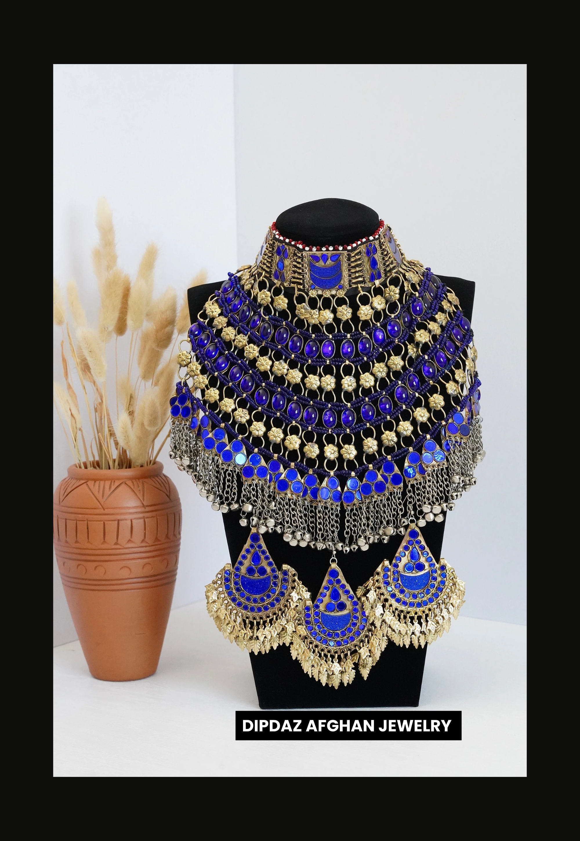 Handmade Afghan Jewelry | Traditional Ethnic Jewelry with Intricate Embroidery and Gemstones | Afghan Tribal Necklace, Earrings, and Bracelets | Unique Cultural Accessories