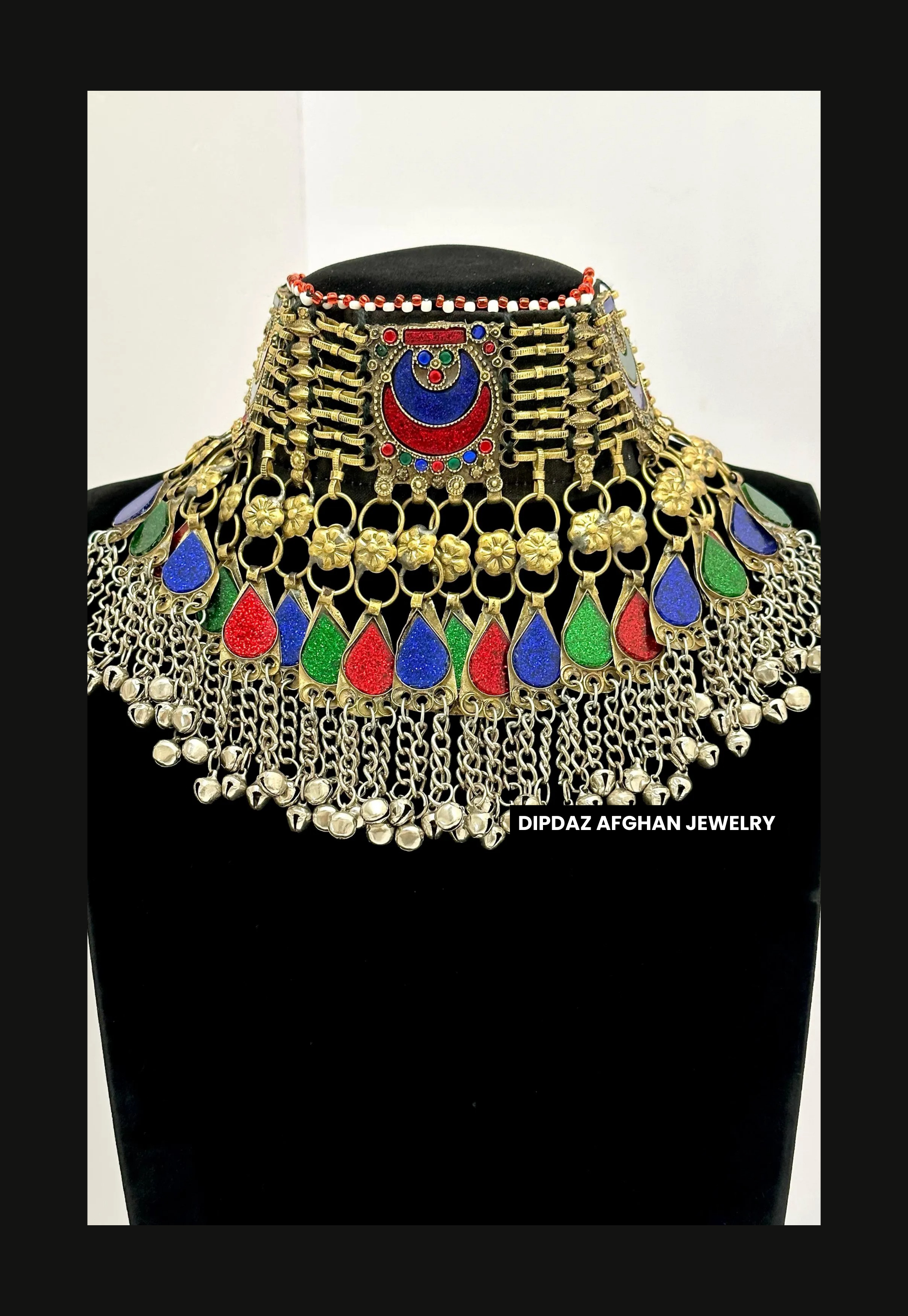 Handmade Afghan Jewelry | Traditional Ethnic Jewelry with Intricate Embroidery and Gemstones | Afghan Tribal Necklace, Earrings, and Bracelets | Unique Cultural Accessories