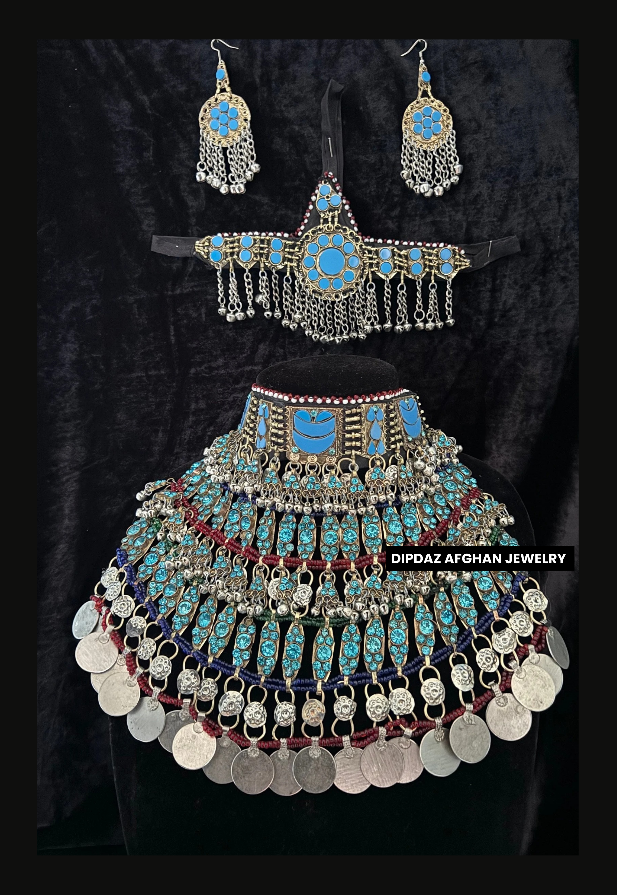 Handmade Afghan Jewelry | Traditional Ethnic Jewelry with Intricate Embroidery and Gemstones | Afghan Tribal Necklace, Earrings, and Bracelets | Unique Cultural Accessories