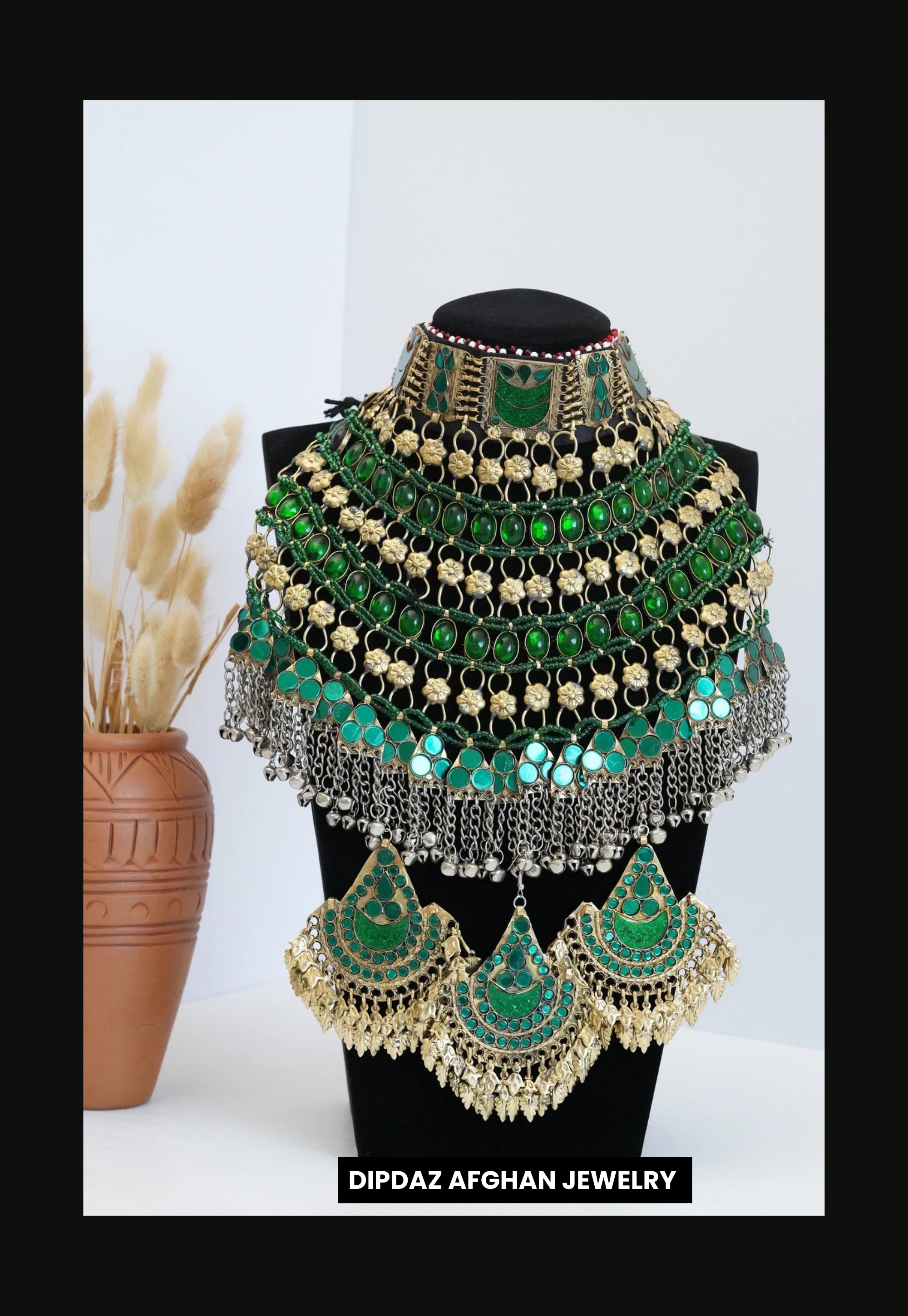 Handmade Afghan Jewelry | Traditional Ethnic Jewelry with Intricate Embroidery and Gemstones | Afghan Tribal Necklace, Earrings, and Bracelets | Unique Cultural Accessories