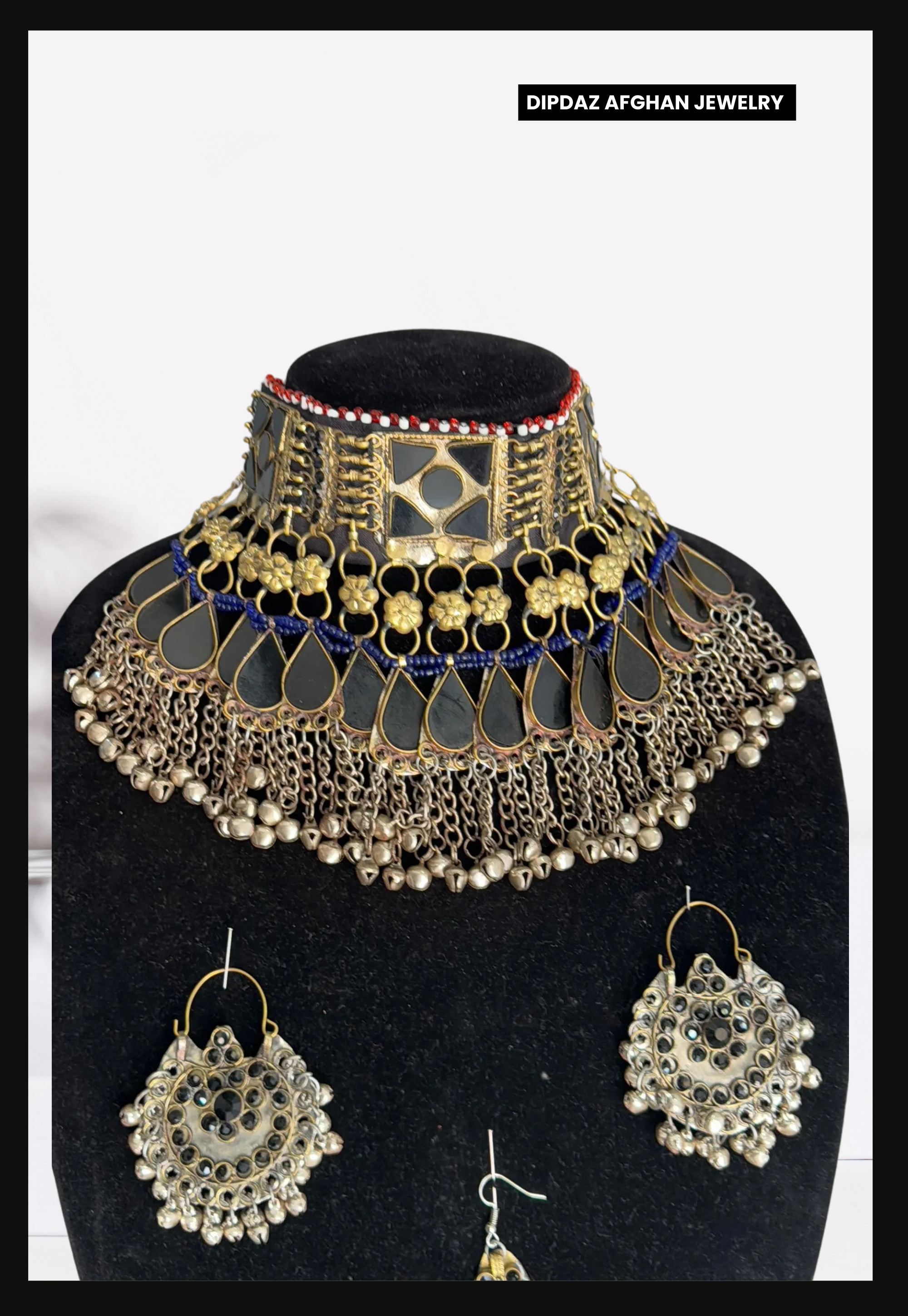 Handmade Afghan Jewelry | Traditional Ethnic Jewelry with Intricate Embroidery and Gemstones | Afghan Tribal Necklace, Earrings, and Bracelets | Unique Cultural Accessories