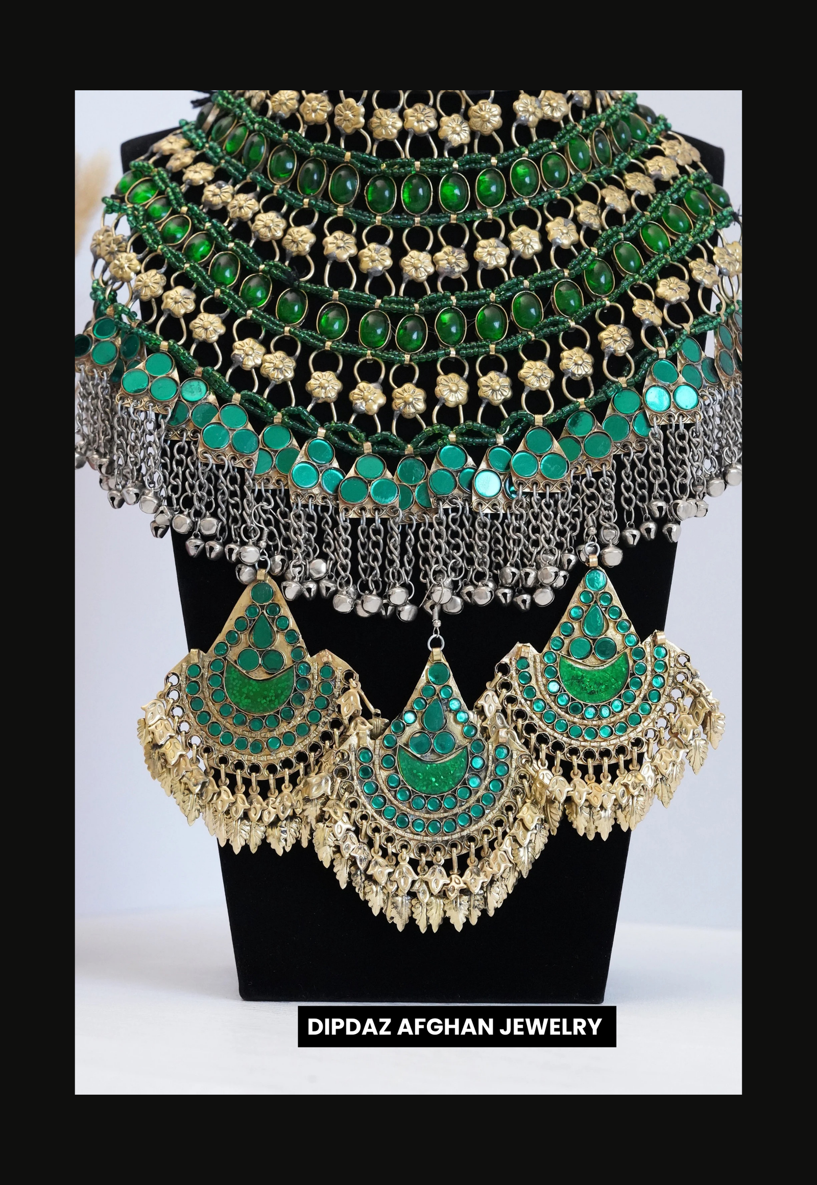 Handmade Afghan Jewelry | Traditional Ethnic Jewelry with Intricate Embroidery and Gemstones | Afghan Tribal Necklace, Earrings, and Bracelets | Unique Cultural Accessories