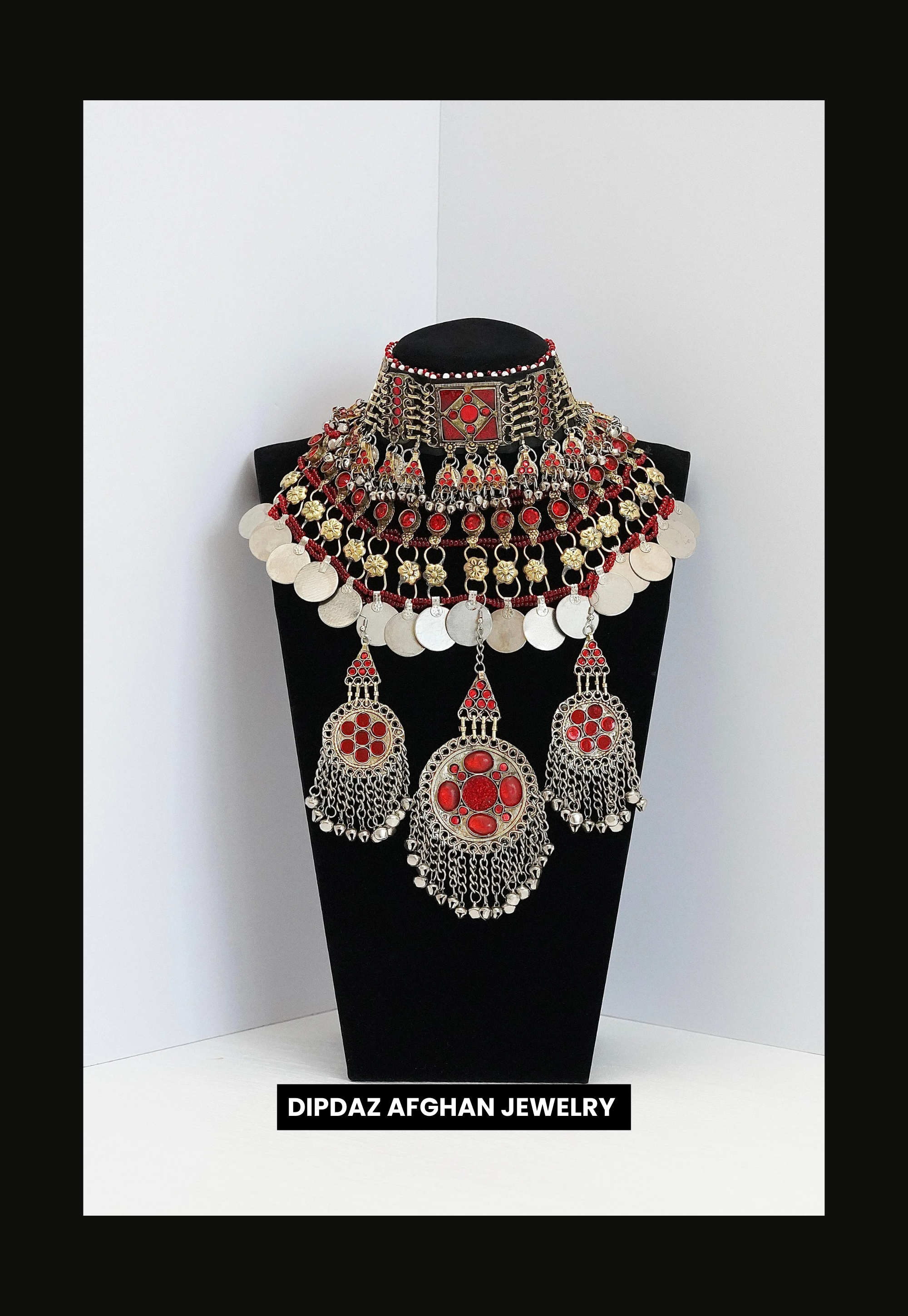 Handmade Afghan Jewelry | Traditional Ethnic Jewelry with Intricate Embroidery and Gemstones | Afghan Tribal Necklace, Earrings, and Bracelets | Unique Cultural Accessories